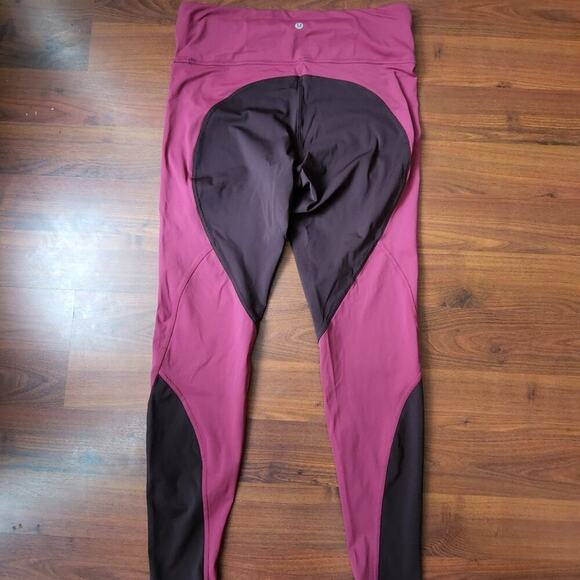 LULULEMON CRANBERRY BROWN COLORBLOCK LEGGING SIZE 12 - Picture 7 of 8